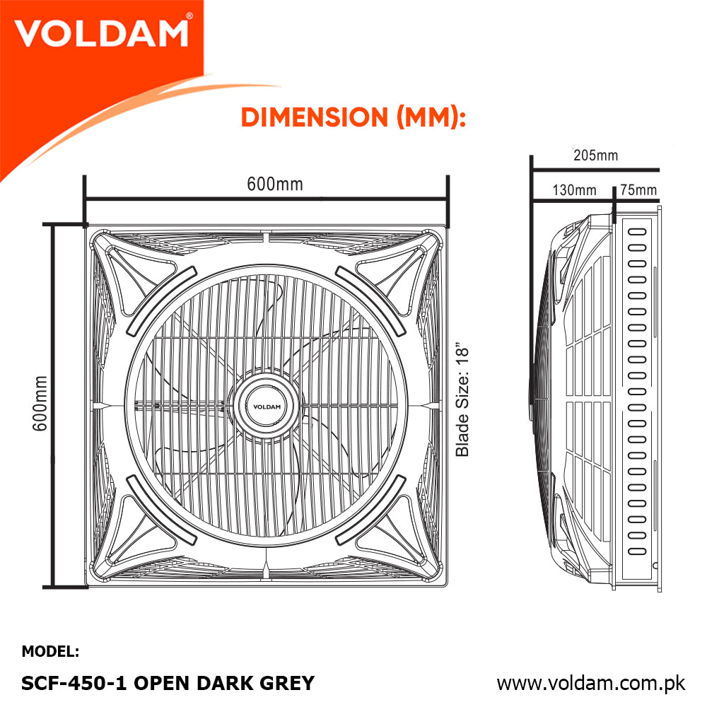 Voldam Innovative European Design Ceiling Fan 18" Open