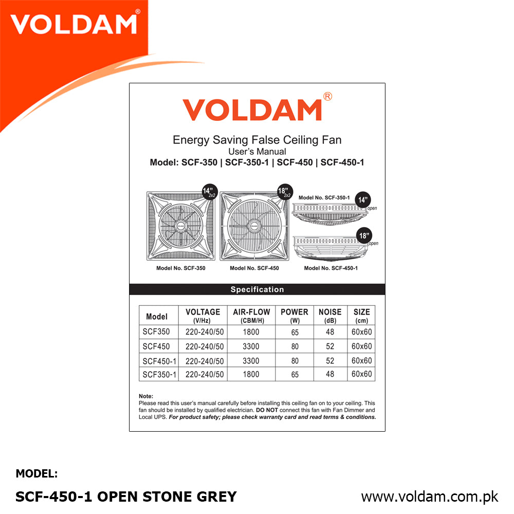 Voldam Innovative European Design Ceiling Fan 18" Open (Inverter 30 watts)