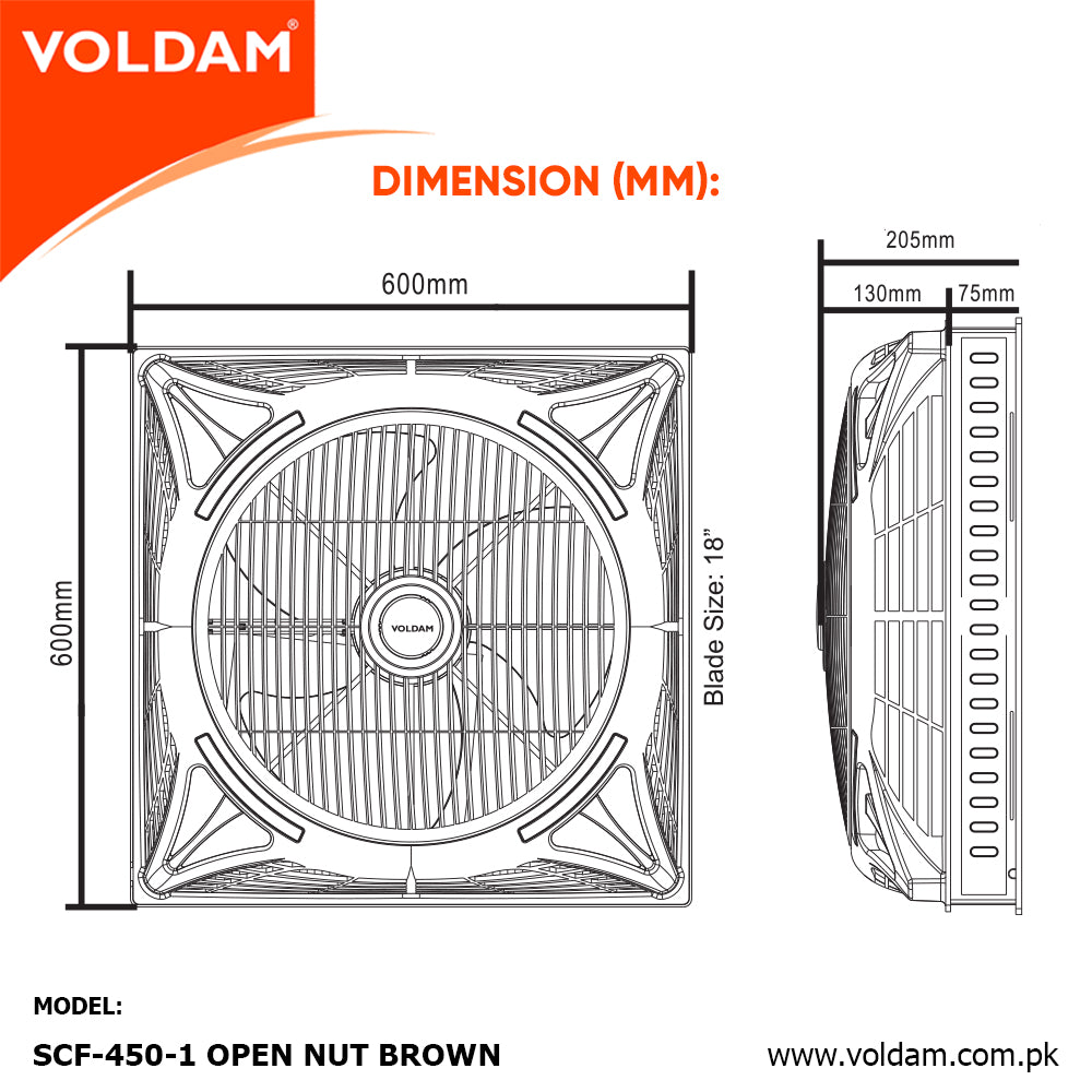 Voldam Innovative European Design Ceiling Fan 18" Open