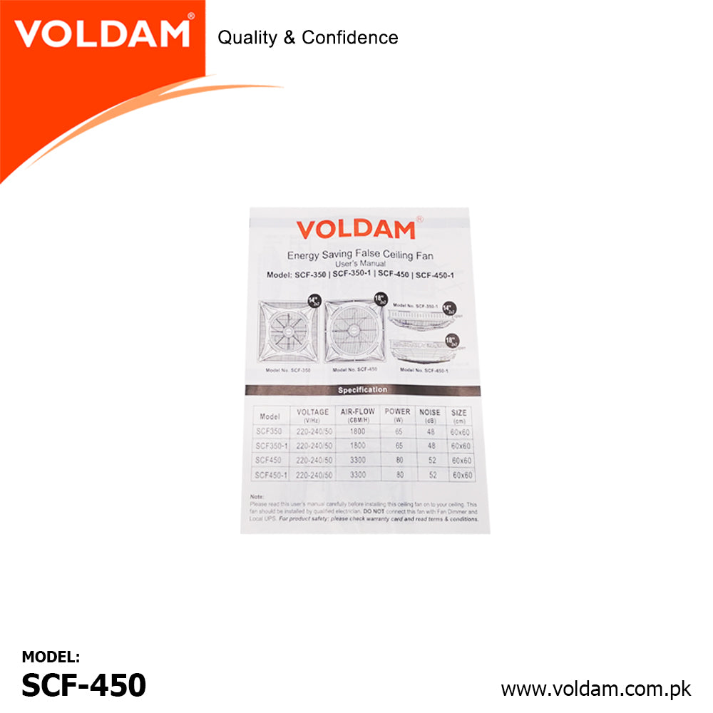 Voldam False Ceiling Fan Manual