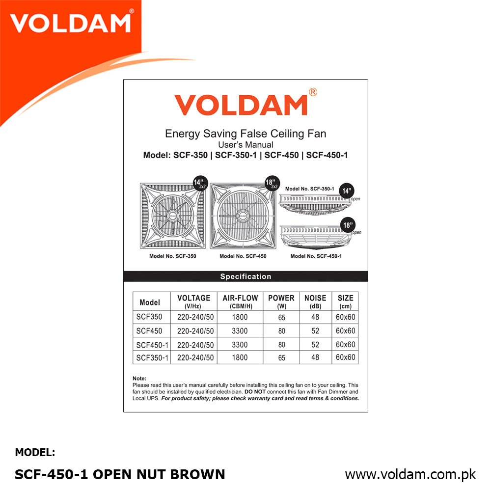 Voldam Innovative European Design Ceiling Fan 18" Open (Inverter 30 watts)