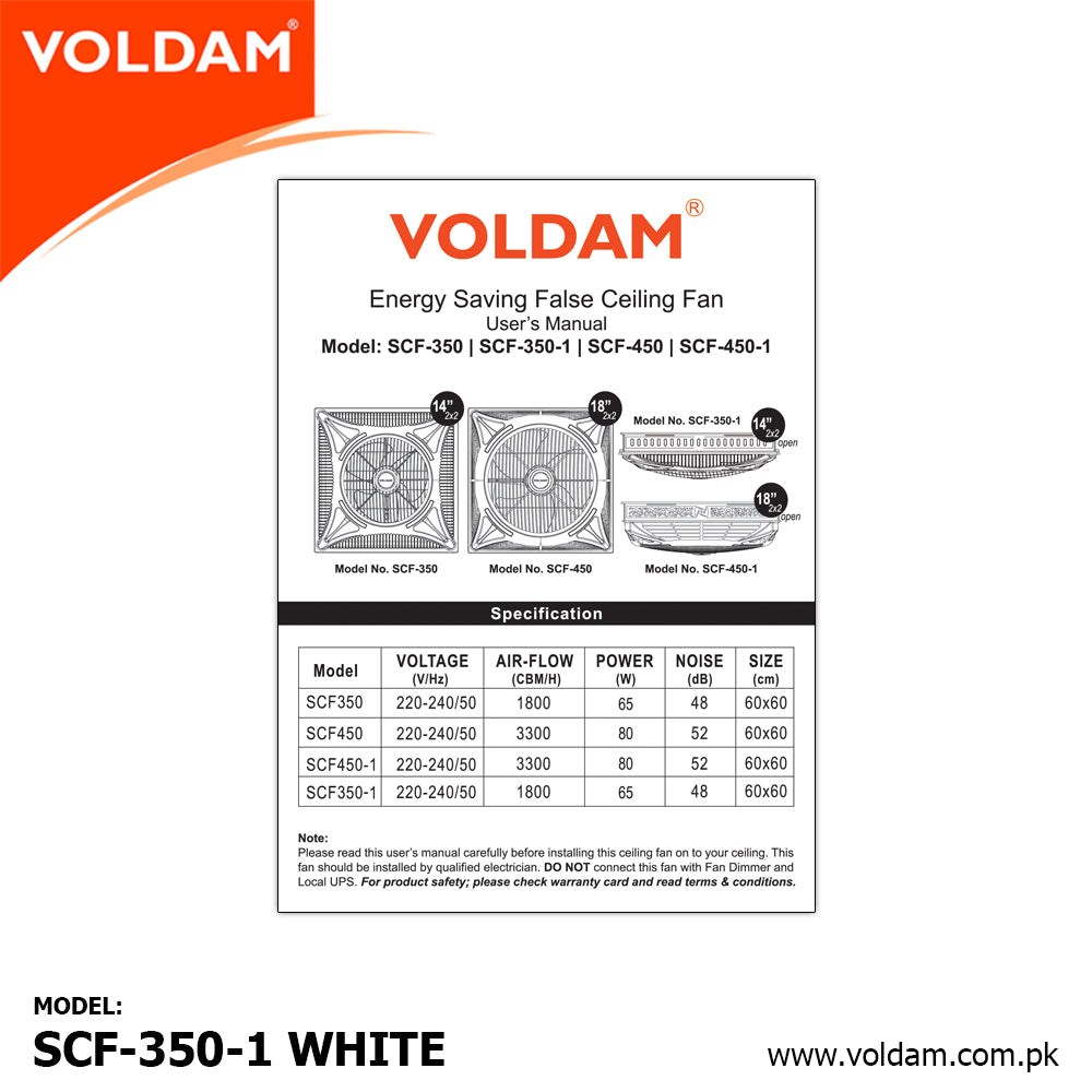 Voldam Innovative European Design Ceiling Fan 14" Open (Inverter 30 Watts)