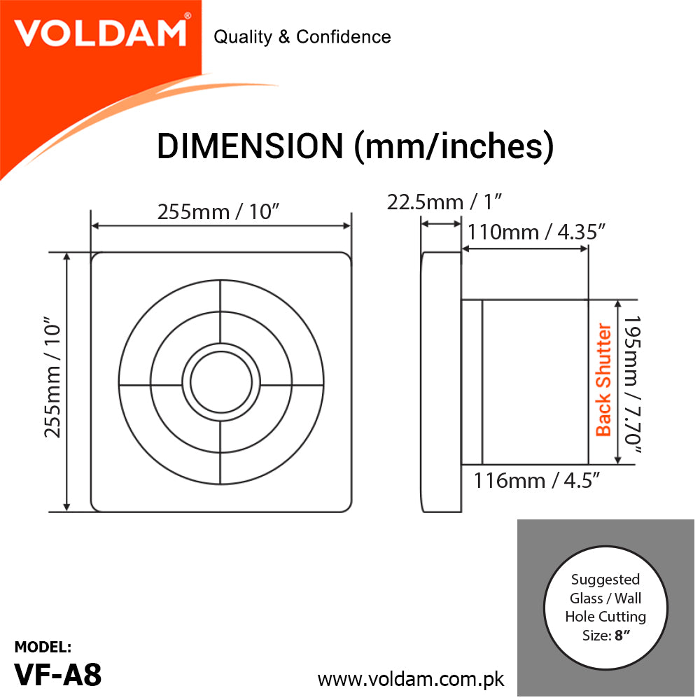 Voldam Fabulous Design Wall and Glass Exhaust Fan