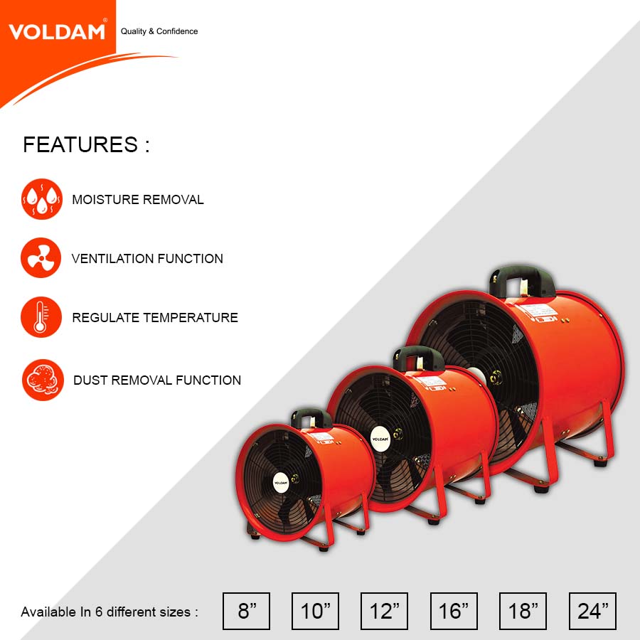Voldam Portable Ventilator Axial Blower Extractor Fan