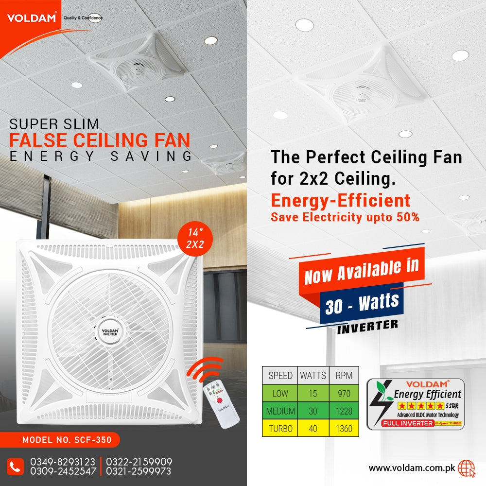 Introducing The World's First 30 Watts False Ceiling Fan 14" by Voldam