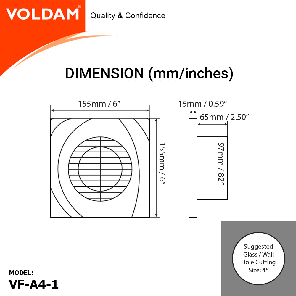 Voldam Elegant Design Wall and Glass Exhaust Fan