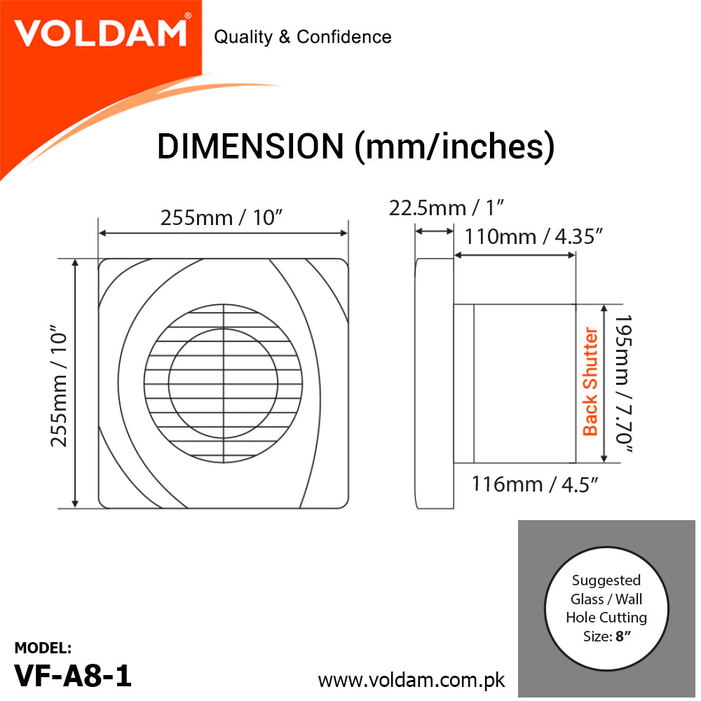 Voldam Elegant Design Wall and Glass Exhaust Fan