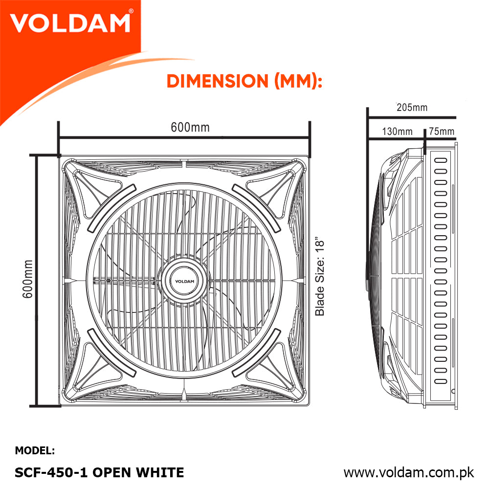 Voldam Innovative European Design Ceiling Fan 18" Open